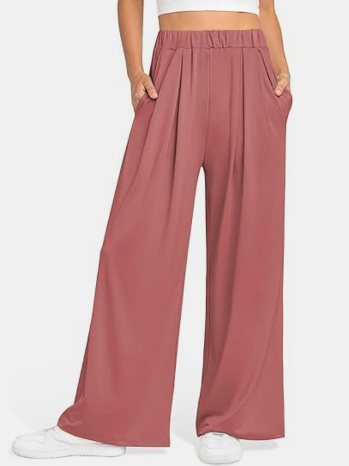 Elastic Waist Wide Leg Pants | Loungewear