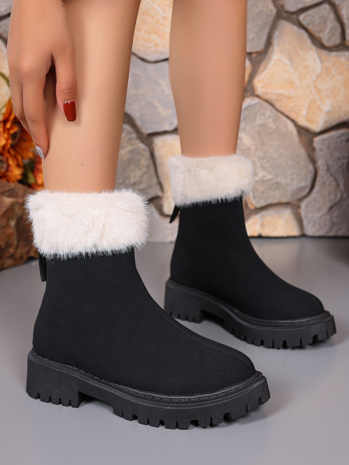 Faux Fur Trim Suede Platform Boots | Winter Boots