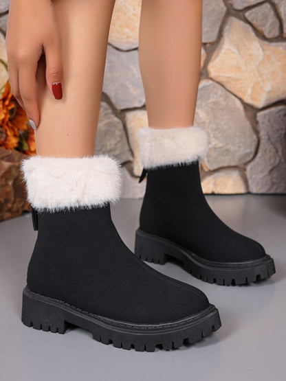 Faux Fur Trim Suede Platform Boots | Winter Boots