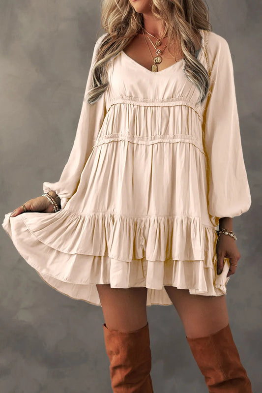 Frill Ruffled V-Neck Long Sleeve Mini Dress | Boho Dress | Boho Fashion