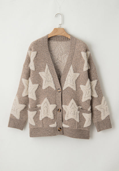 Sherpa Star V-Neck Cardigan with Pockets | Winter Sweater | Cardigan