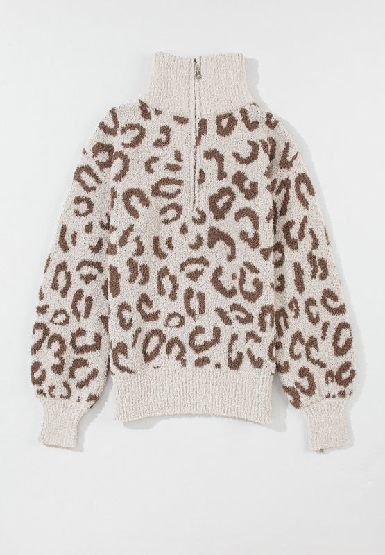 Leopard Half Zip Long Sleeve Sweater | Sweater Weather | Leopard Print