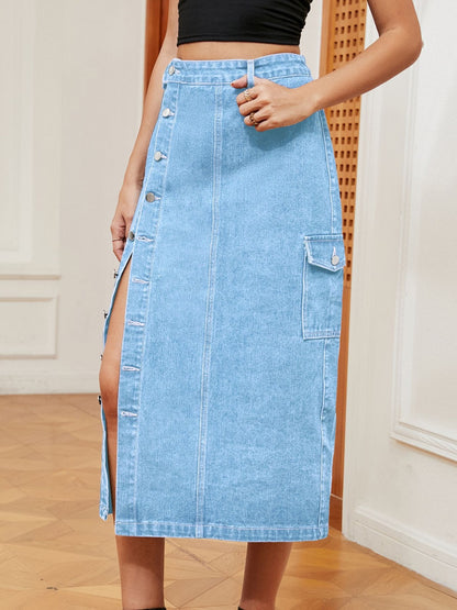 Button Down Midi Denim Skirt | Casual Fashion