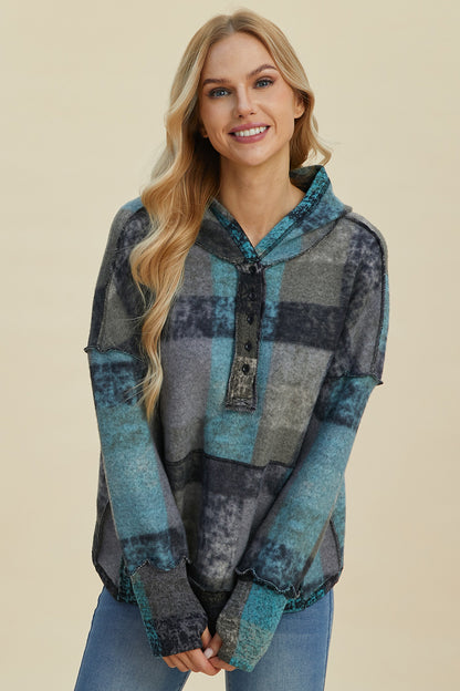 Multicolor Plaid Dropped Shoulder Hoodie