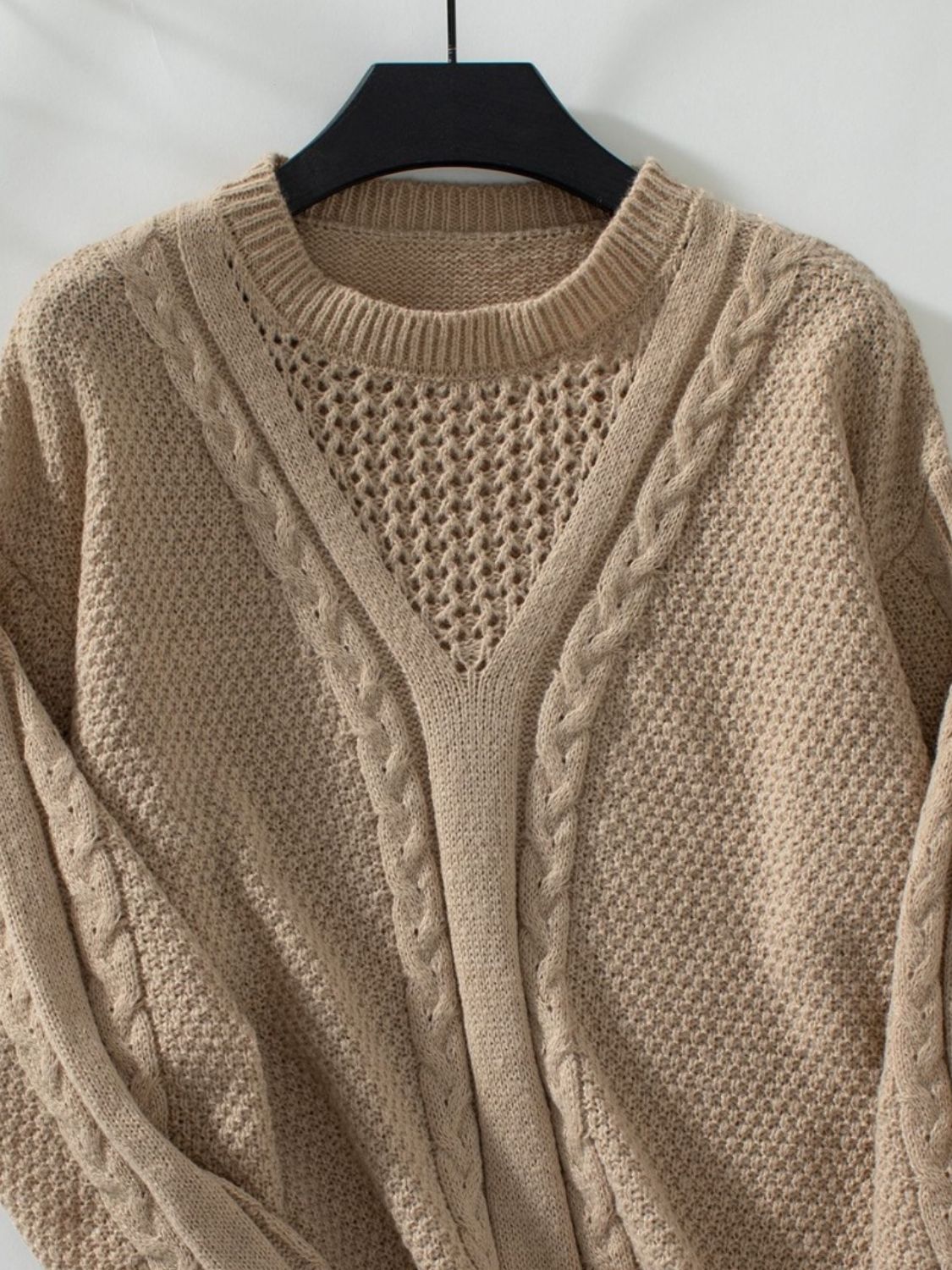 Openwork Cable-Knit Round Neck Long Sleeve Sweater | Sweater Weather