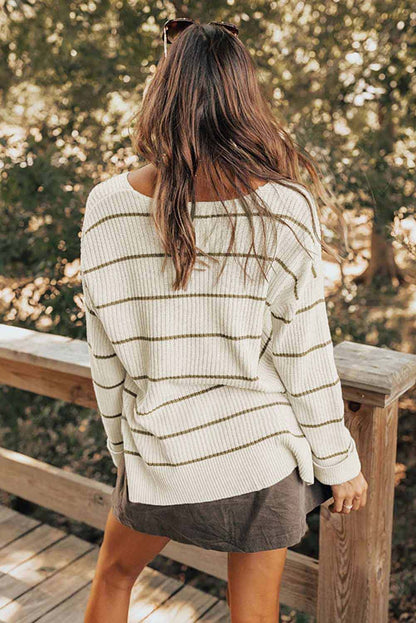 Striped V-Neck Drop Shoulder Sweater | Winter Sweater | Sweater Weather