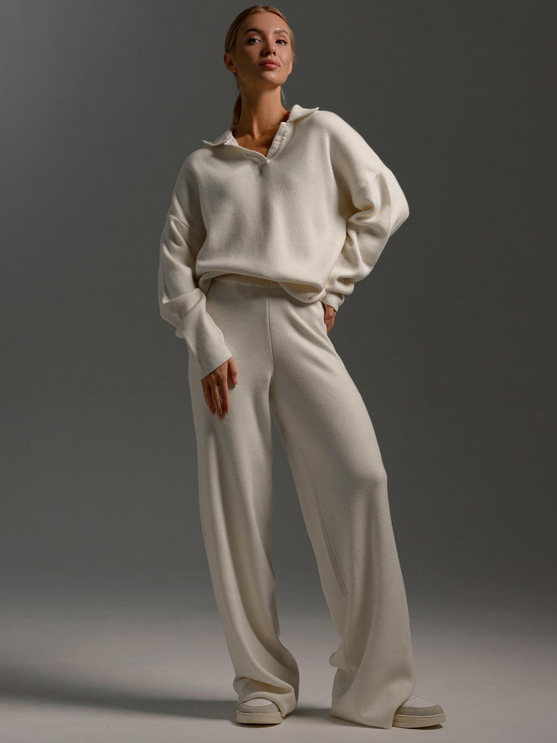 Johnny Collar Long Sleeve Top and Pants Sweater Set | Loungewear