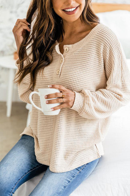 Slit Waffle Knit Long Sleeve T-Shirt | Winter Fashion | Casual Tops