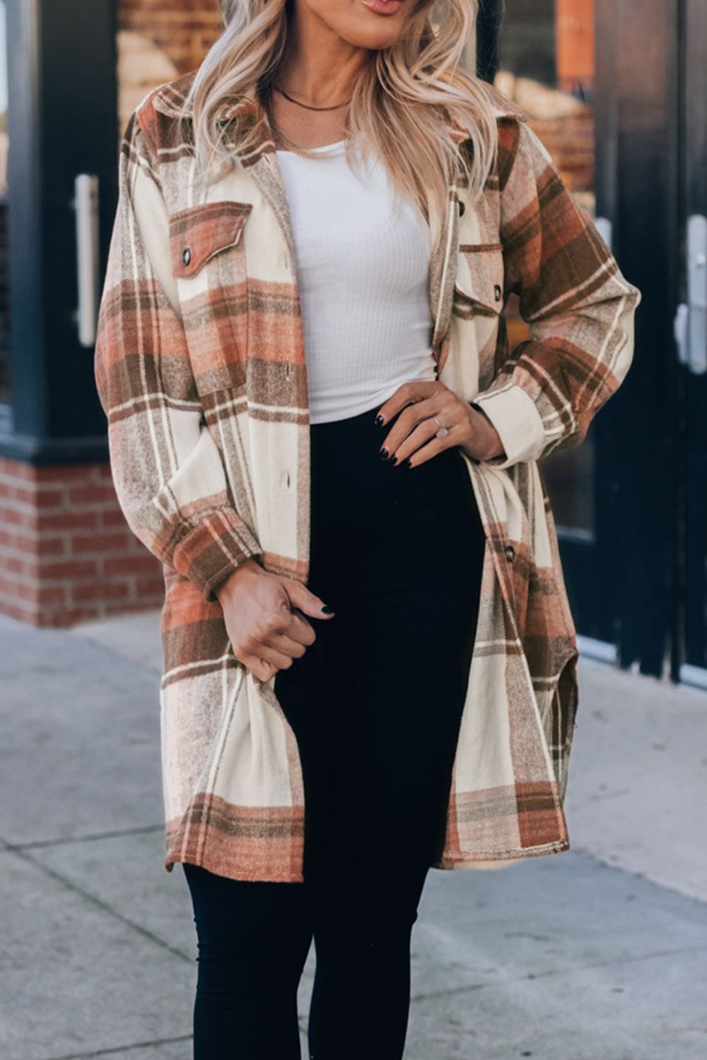 Pocketed Plaid Collared Neck Shacket | Casual Fashion | Jackets