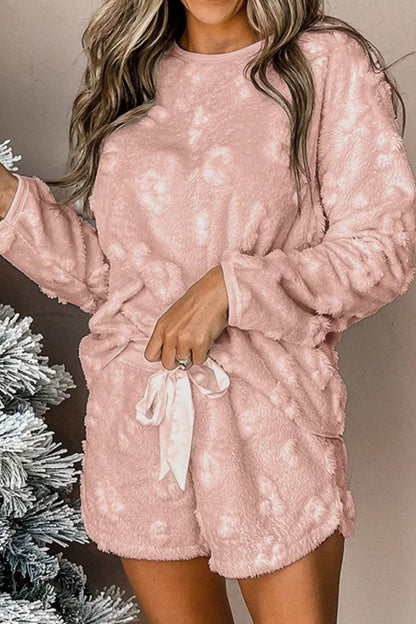 Round Neck Long Sleeve Top and Shorts Lounge Set | Fall Pjs | Winter Pjs  | Cozy Pajamas