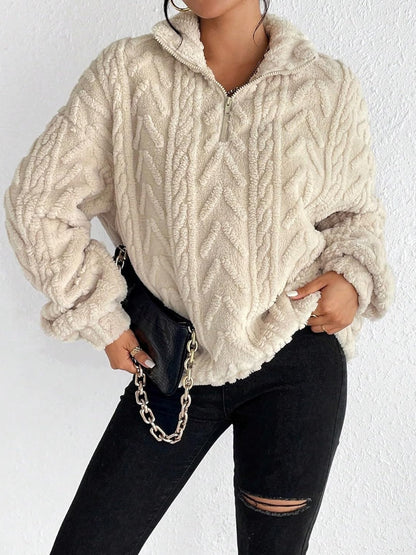 Fuzzy Quarter Zip Long Sleeve Sweatshirt | Winter Fashion