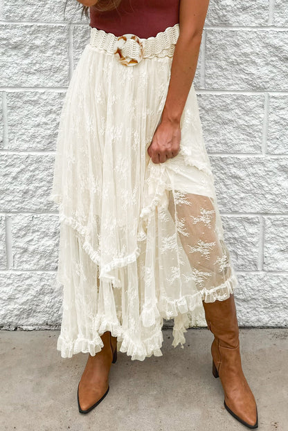 Ivory Lace Tiered Midi Skirt | Hippie Boho Style