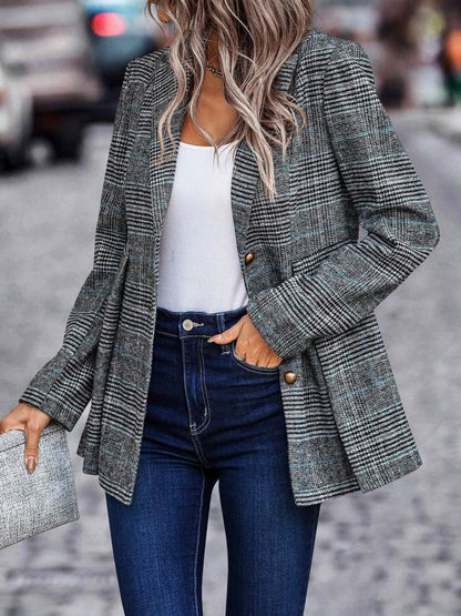 Plaid Button Up Lapel Collar Blazer | Winter Fashion | Winter Coat