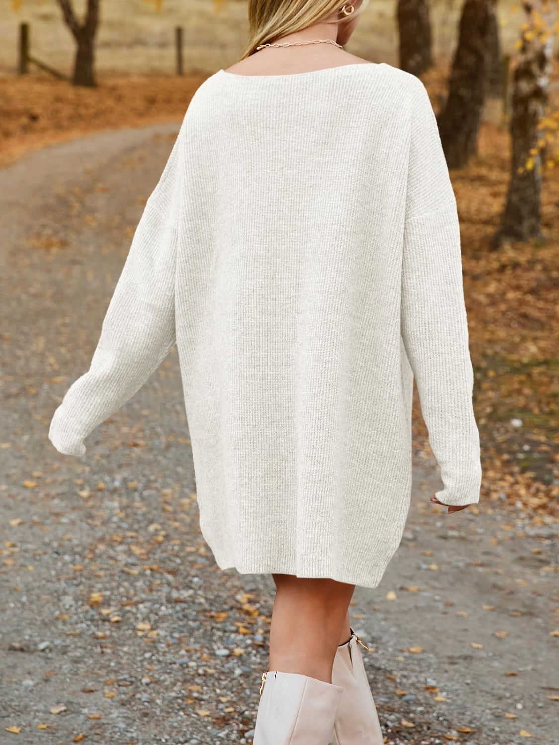 V-Neck Dropped Shoulder Sweater Dress | Cozy Season | Sweater Dress