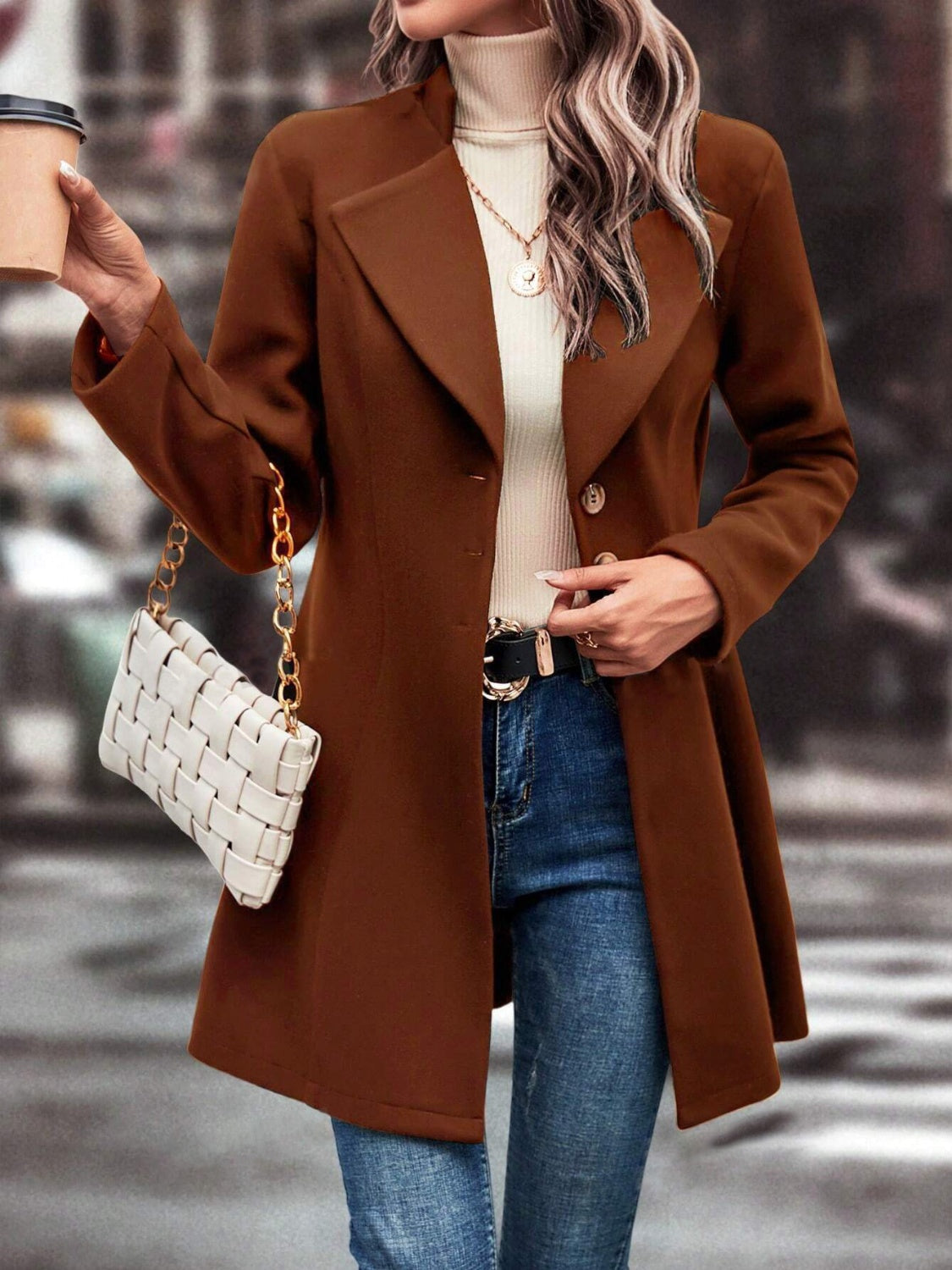 Collared Neck Long Sleeve Longline Coat | Fall Fashion | Outerwear