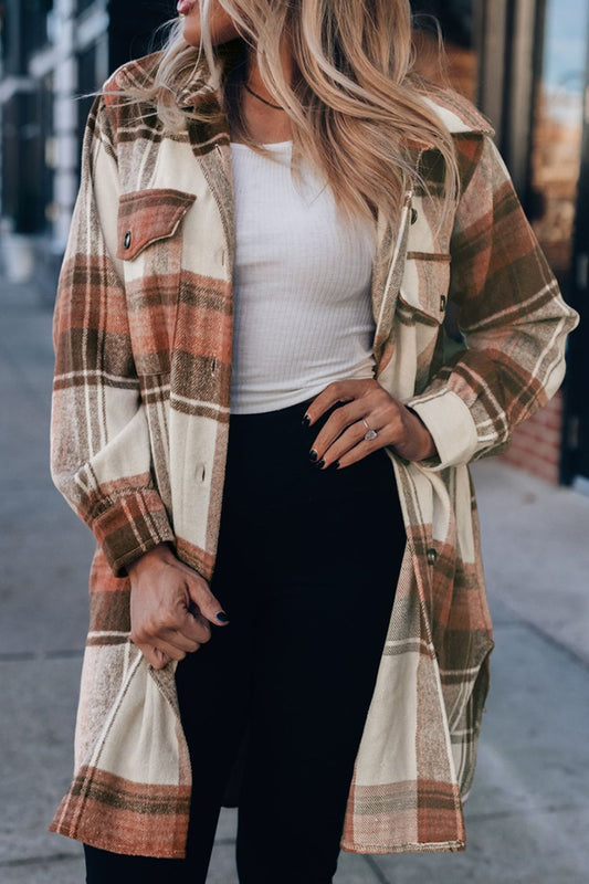 Pocketed Plaid Collared Neck Shacket | Casual Fashion | Jackets