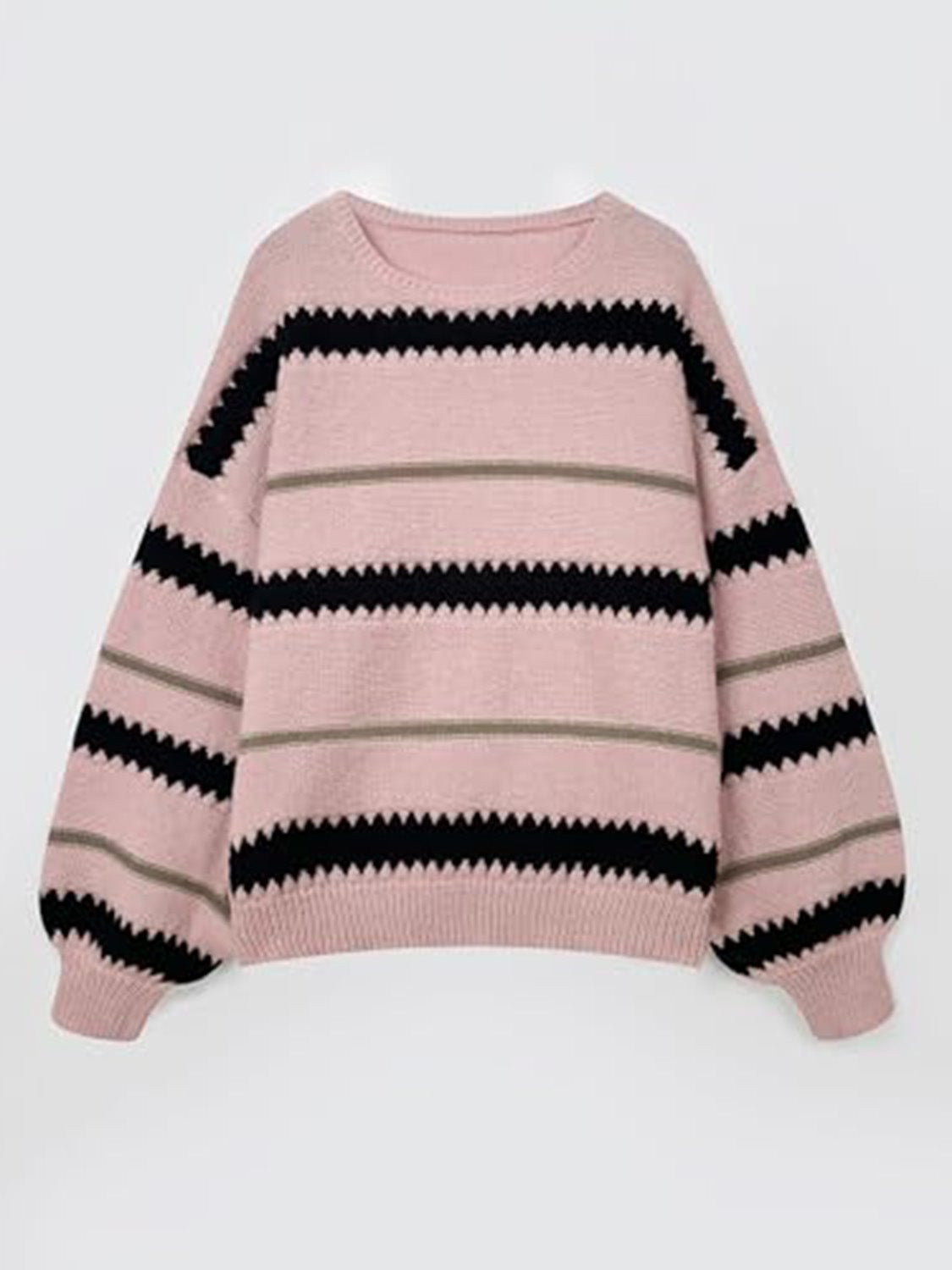 Contrast Striped Round Neck Long Sleeve Sweater | Winter Fashion