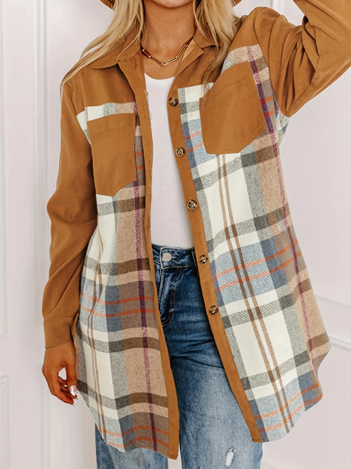 Plaid Collared Neck Long Sleeve Jacket | Fall Outwear | Winter Outerwear