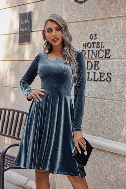 Round Neck Long Sleeve Knee Length Dress | Winter Dresses | Holiday Dress