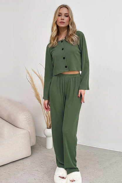 Buttery-Soft Round Neck Tank, Cardigan and Pants Loungewear Set