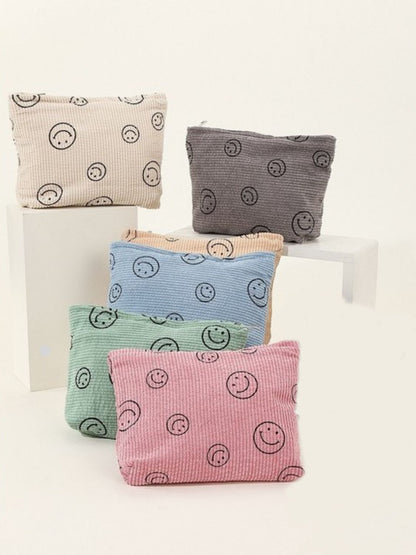 Corduroy Smiley Face Clutch Bag | Toiletry Bag | Makeup Bag