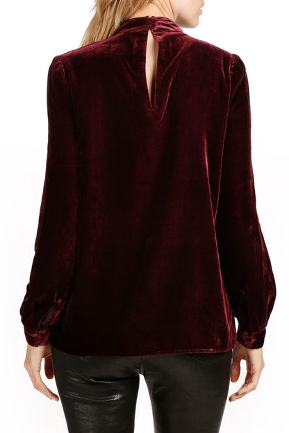 Burgundy Cutout Long Sleeve Velvet Blouse | Holiday Party Blouse | Holiday Outifit