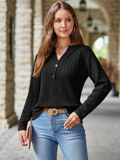 Buttoned Notched Long Sleeve T-Shirt | Fall Fashion | Basic Fashion