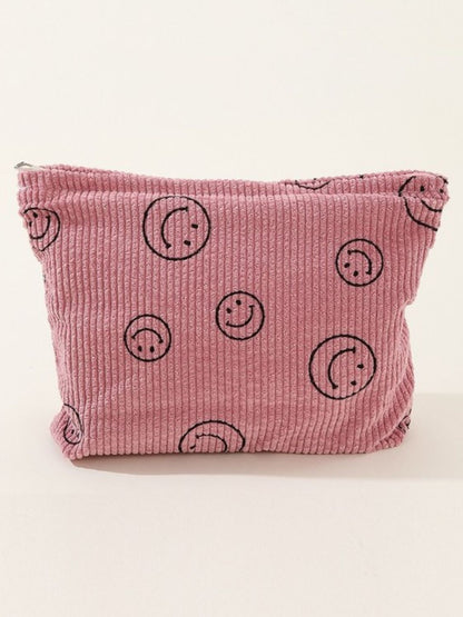 Corduroy Smiley Face Clutch Bag | Toiletry Bag | Makeup Bag