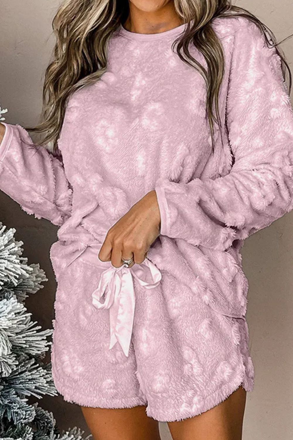 Round Neck Long Sleeve Top and Shorts Lounge Set | Fall Pjs | Winter Pjs  | Cozy Pajamas