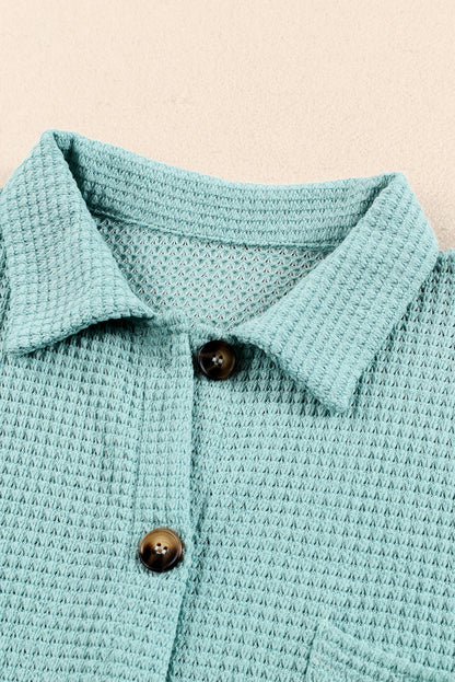 Waffle-Knit Collared Neck Long Sleeve Shirt | Casual Shirts | Winter Outfits