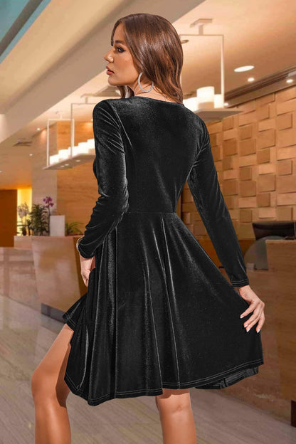 Round Neck Long Sleeve Knee Length Dress | Winter Dresses | Holiday Dress