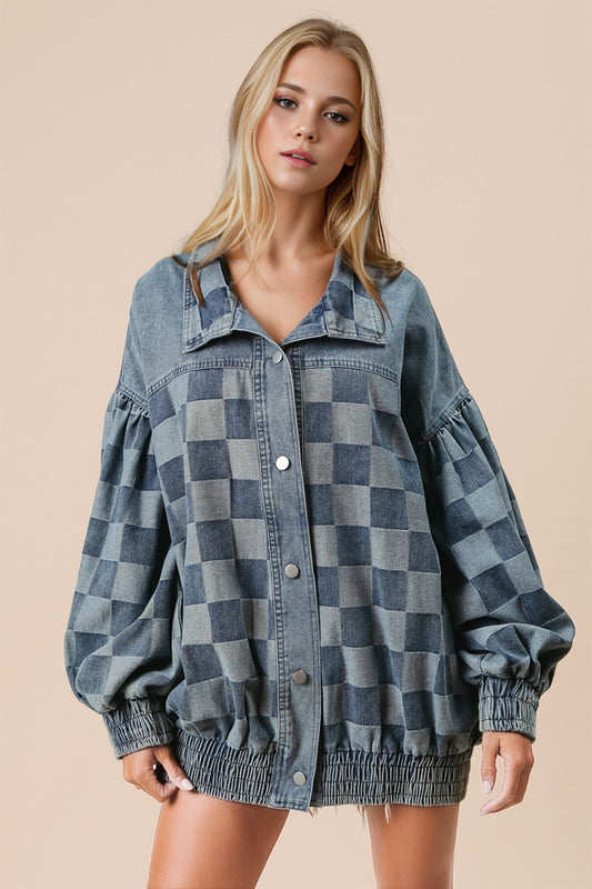 Checkered Button Up Denim Jacket | Winter Jacket | Denim Jacket