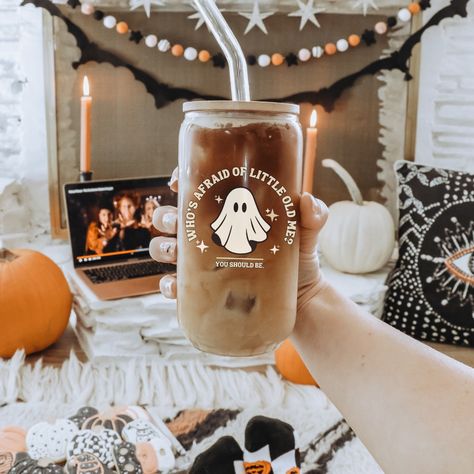 Ghost Glass Can Coffee Cup With Lid and Straw |  Spooky Season | TTPD Who's Afraid of Little Old Me | Iced Coffee Cup