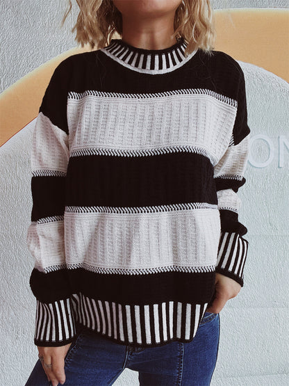 Contrast Round Neck Long Sleeve Sweater | Winter Fashion | Trending Sweaters