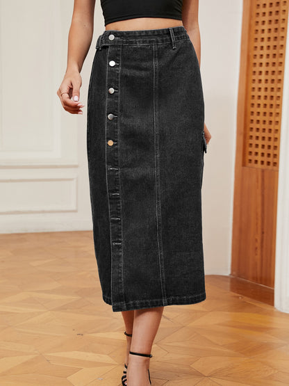 Button Down Midi Denim Skirt | Casual Fashion