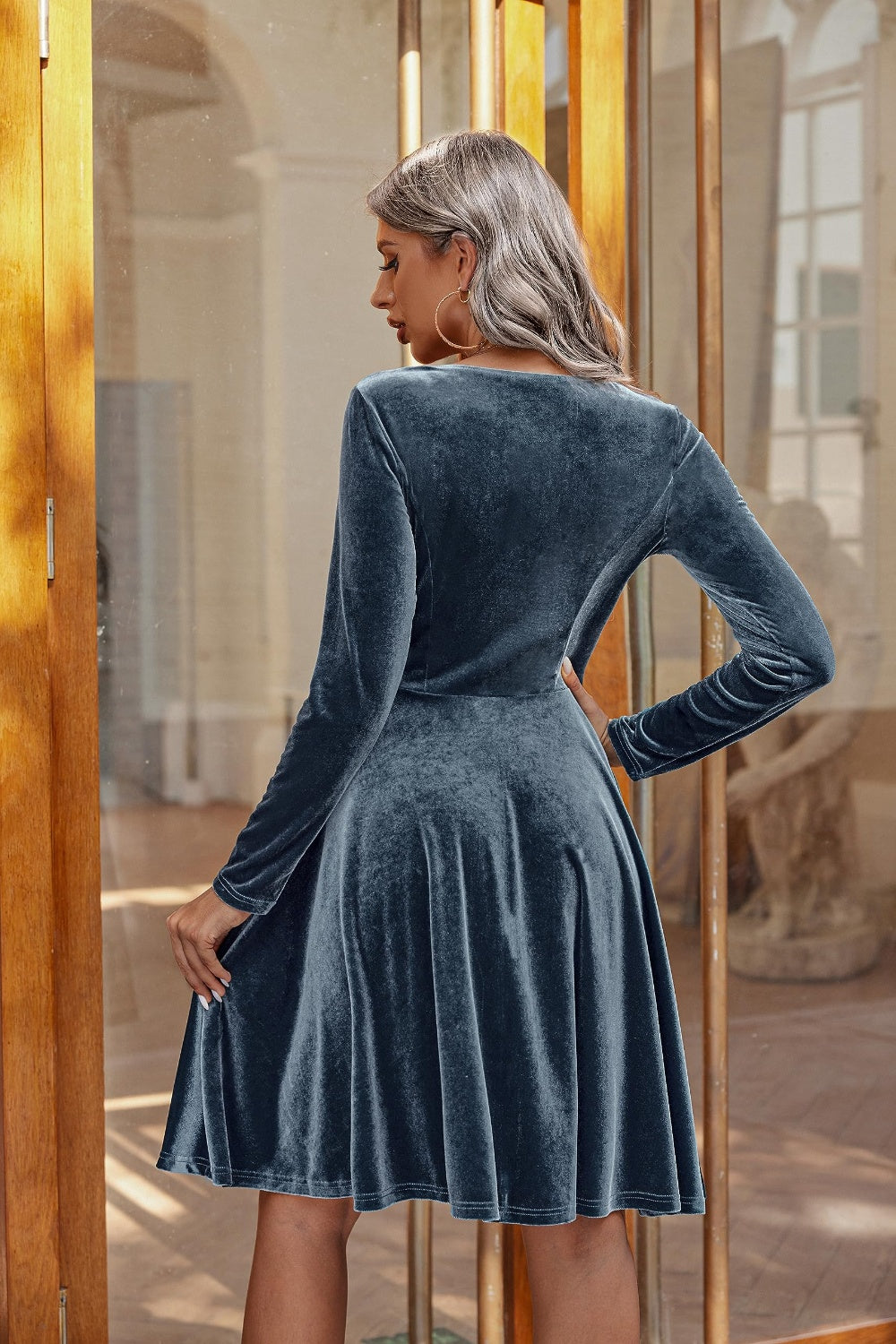 Round Neck Long Sleeve Knee Length Dress | Winter Dresses | Holiday Dress