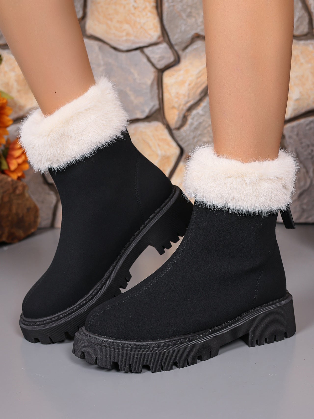 Faux Fur Trim Suede Platform Boots | Winter Boots