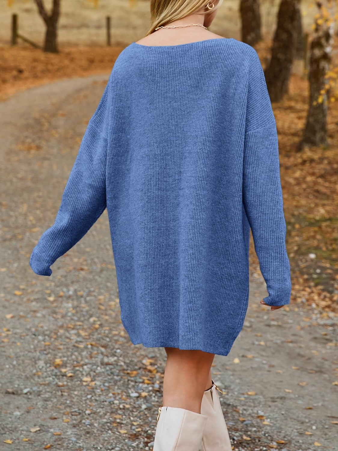 V-Neck Dropped Shoulder Sweater Dress | Cozy Season | Sweater Dress