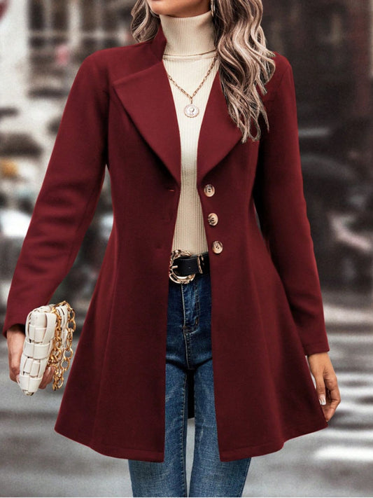 Collared Neck Button Up Long Sleeve Coat | Winter Fashion | Winter Coat