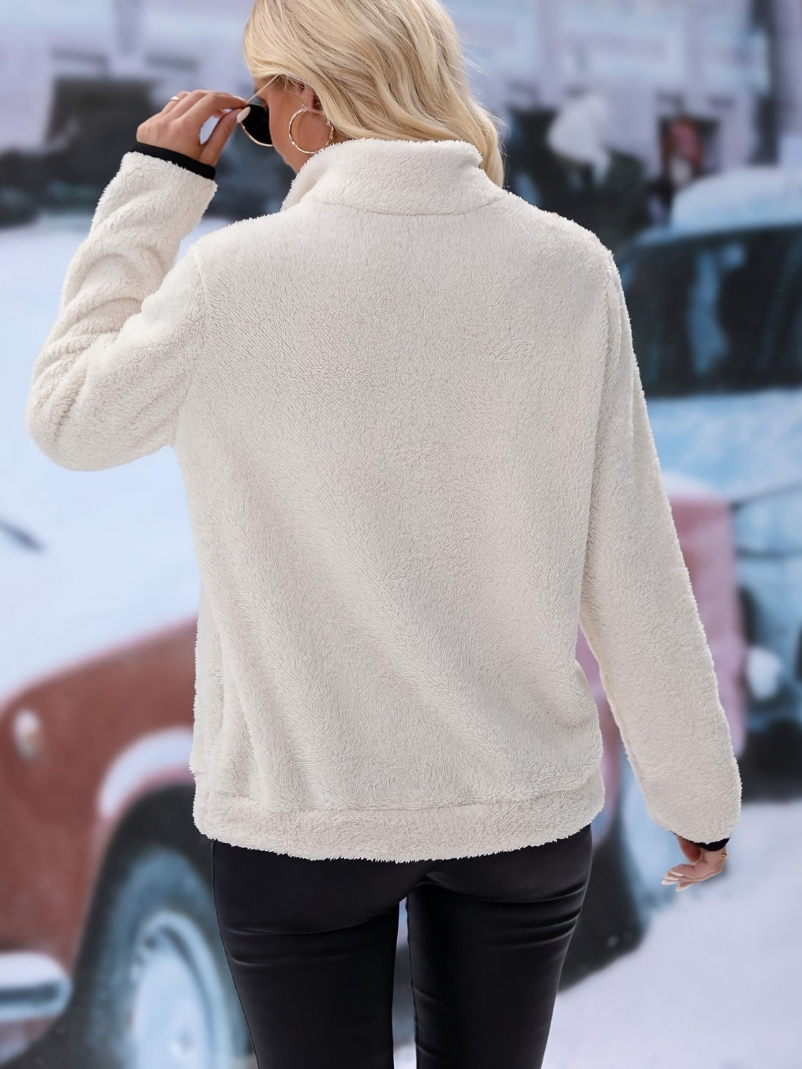 Half Zip Long Sleeve Furry Sweatshirt | Cozy Sweatshirt | Winter Fashion