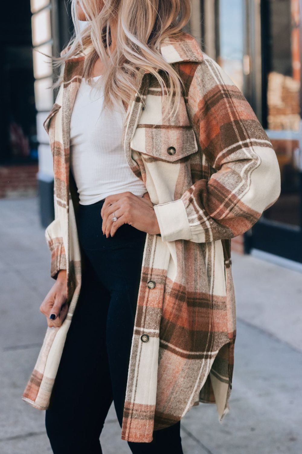 Pocketed Plaid Collared Neck Shacket | Casual Fashion | Jackets