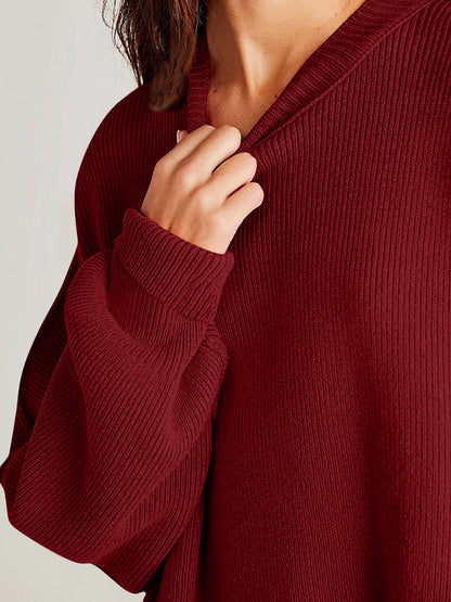 Oversized Side Slit Round Neck Long Sleeve Sweater