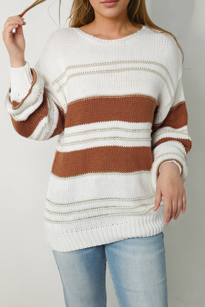 Striped Round Neck Dropped Shoulder Sweater | Cozy Sweater | Sweater Weather