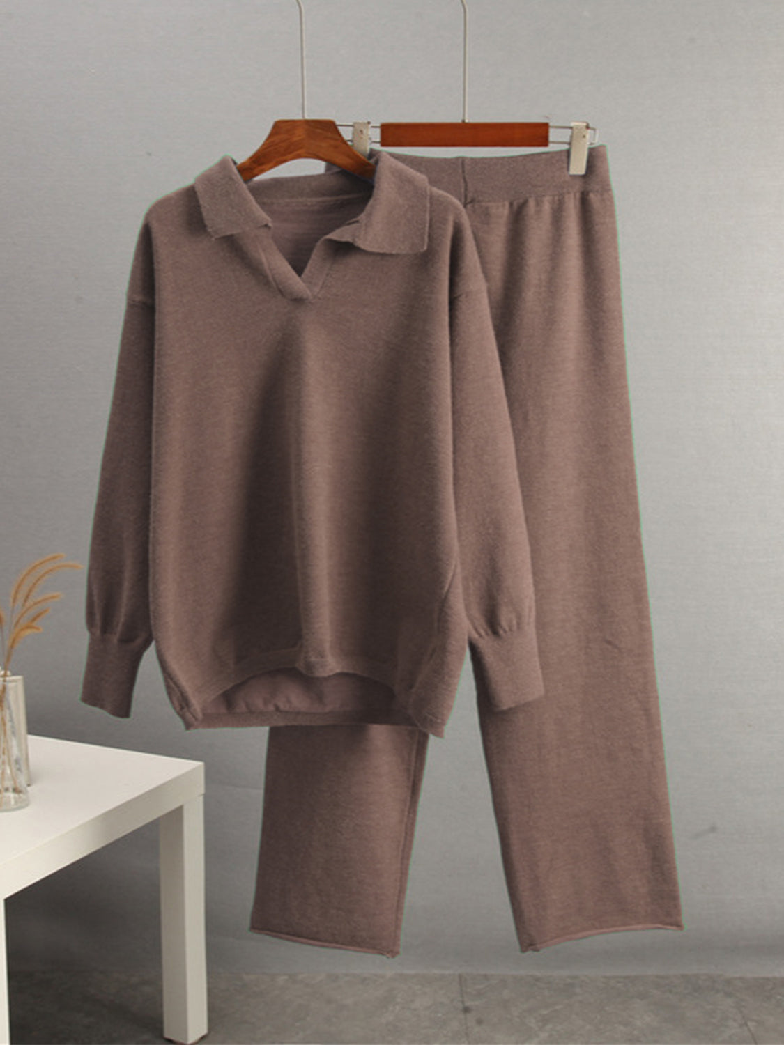 Johnny Collar Long Sleeve Top and Pants Sweater Set | Loungewear