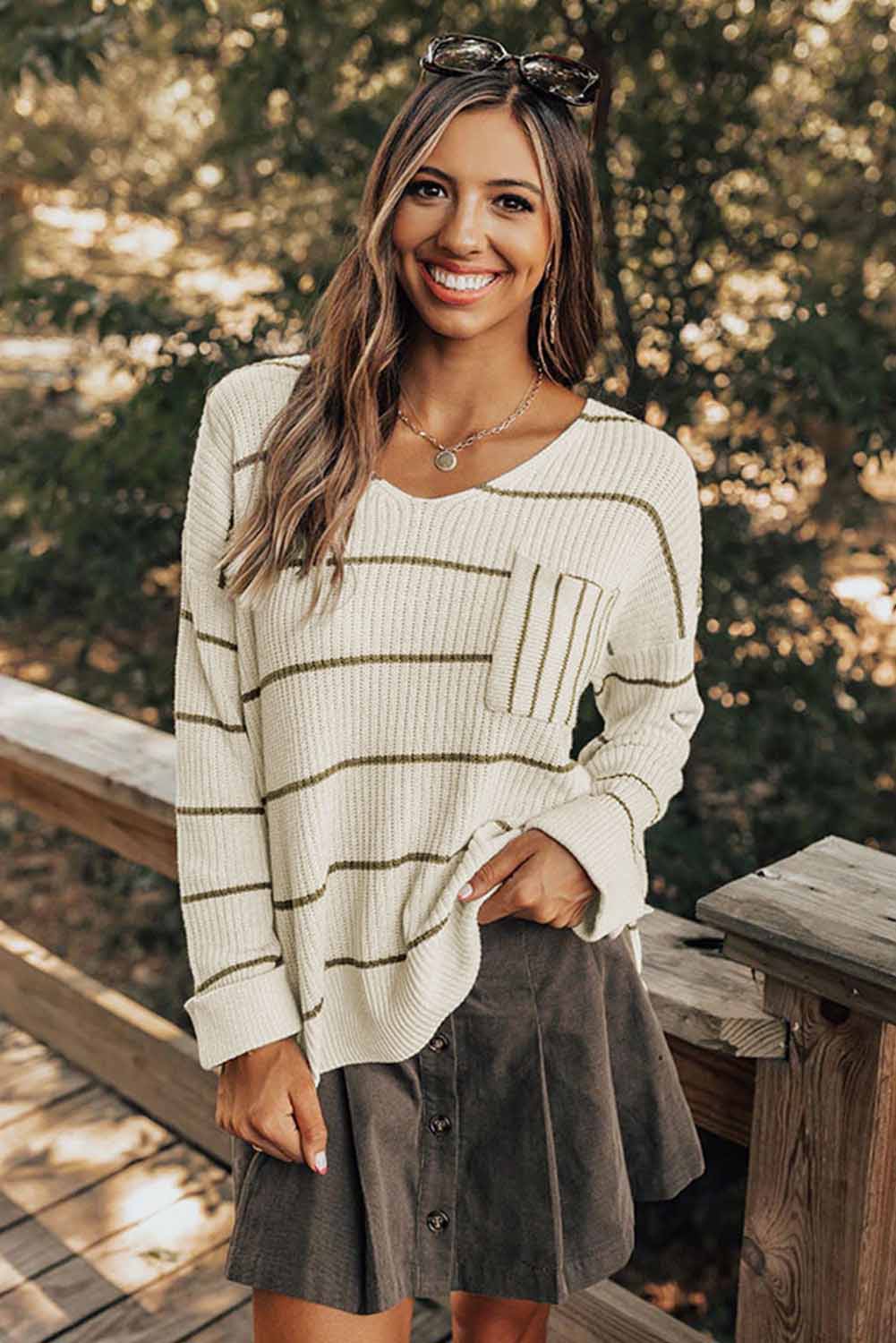 Striped V-Neck Drop Shoulder Sweater | Winter Sweater | Sweater Weather