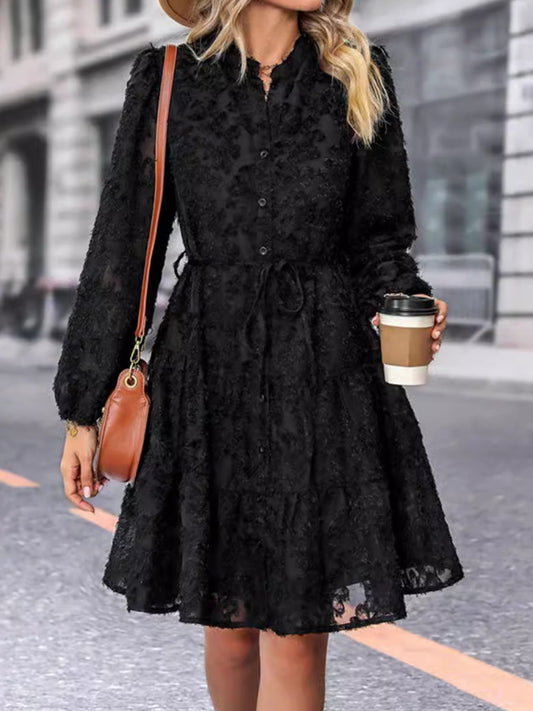 Lace Button Down Long Sleeve Mini Dress | Fall Fashion | Fall Dresses