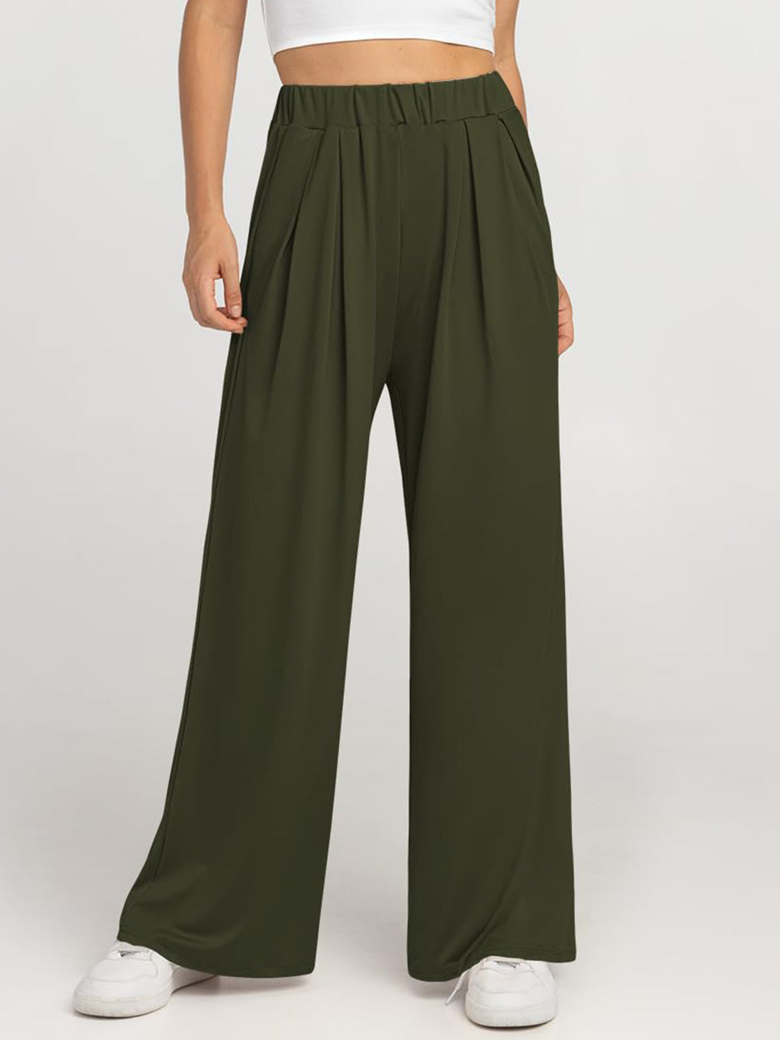 Elastic Waist Wide Leg Pants | Loungewear