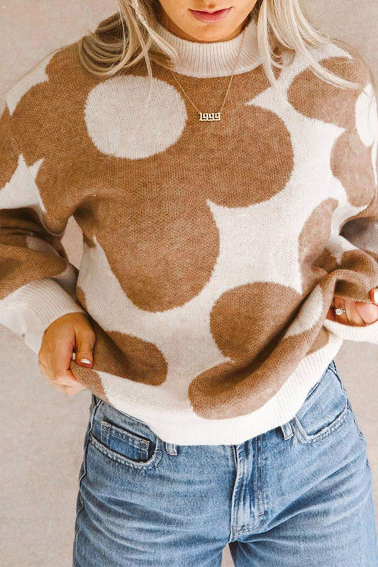 Contrast Flower Mock Neck Long Sleeve Sweater | Flower Sweater