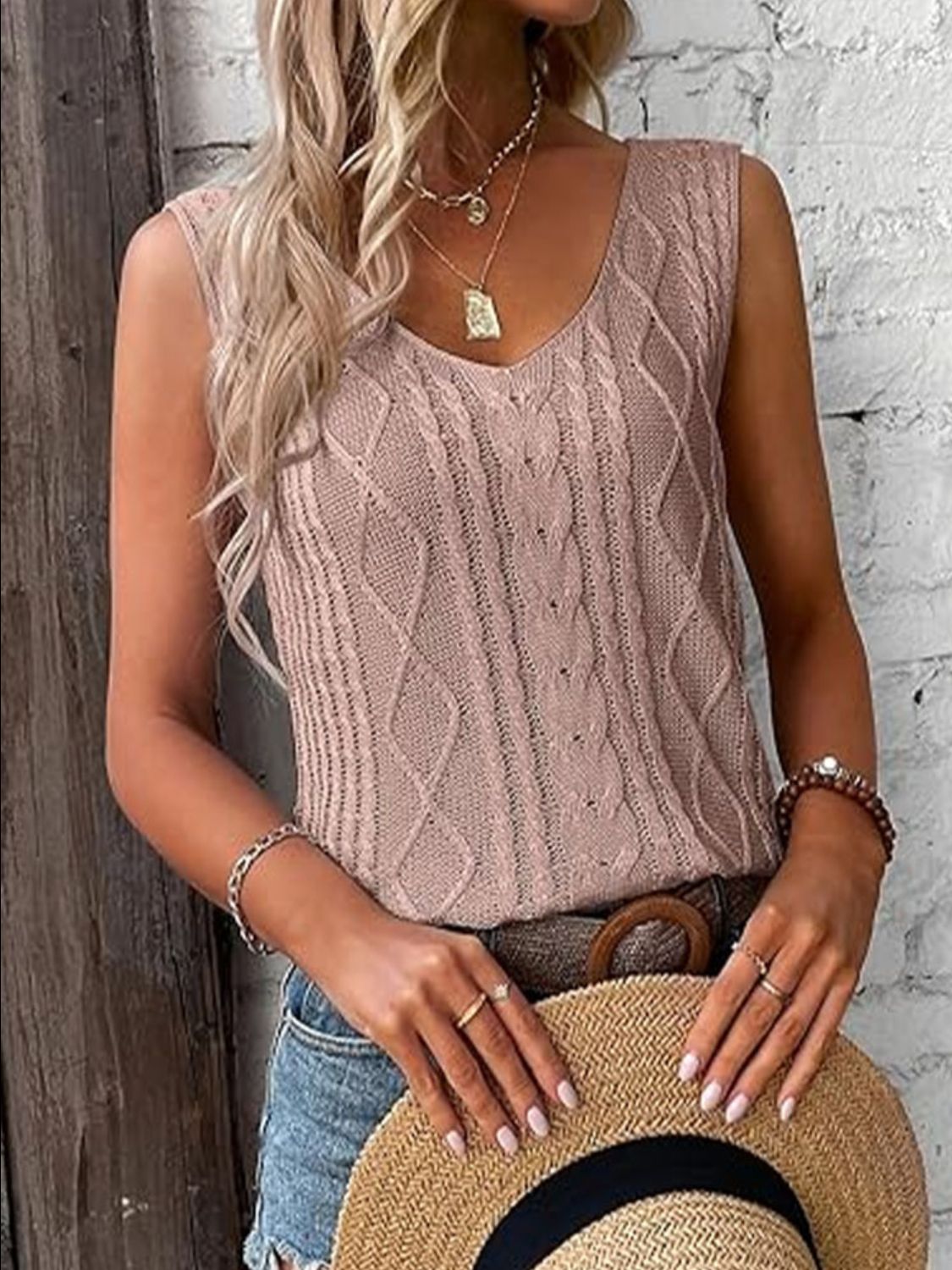 Spring Cable-Knit V-Neck Sweater Vest | Spring Tops