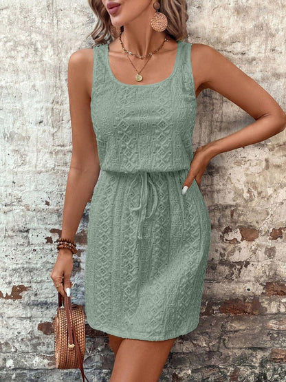 Drawstring Round Neck Sleeveless Dress | Casual Dresses | Spring Dresses